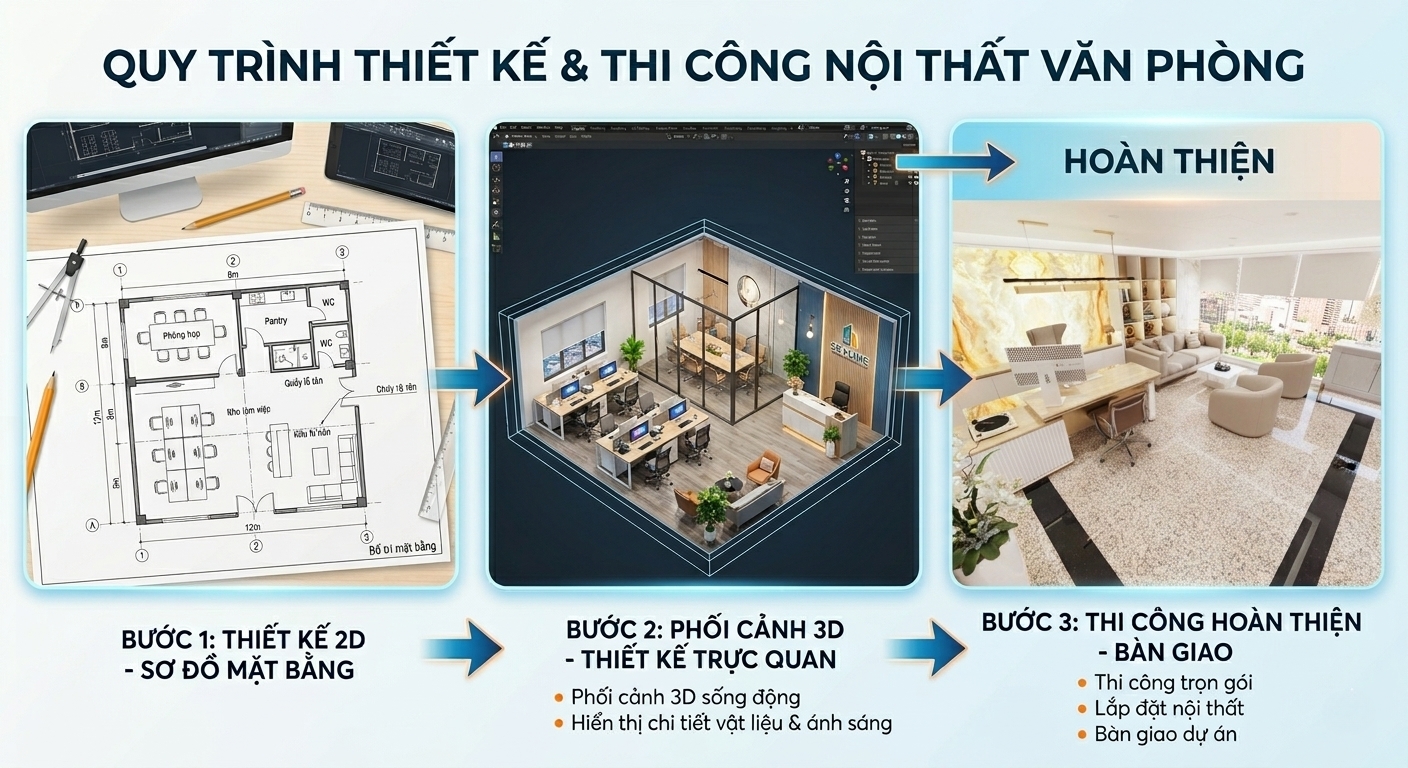 Quy trình thiết kế nội thất văn phòng bước 2D – 3D – thi công hoàn thiện-3