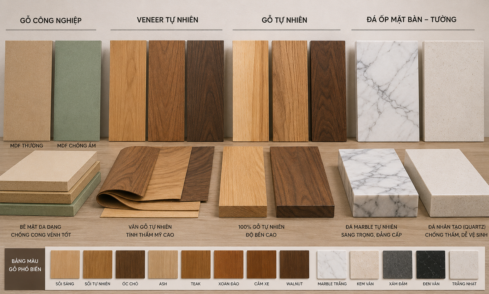 Vật liệu ảnh hưởng đến chi phí thi công nội thất 1m2