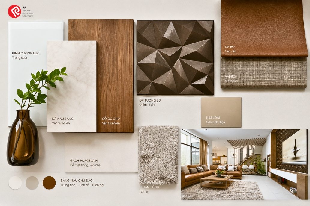 chất liệu thiết kế nội thất biệt thự