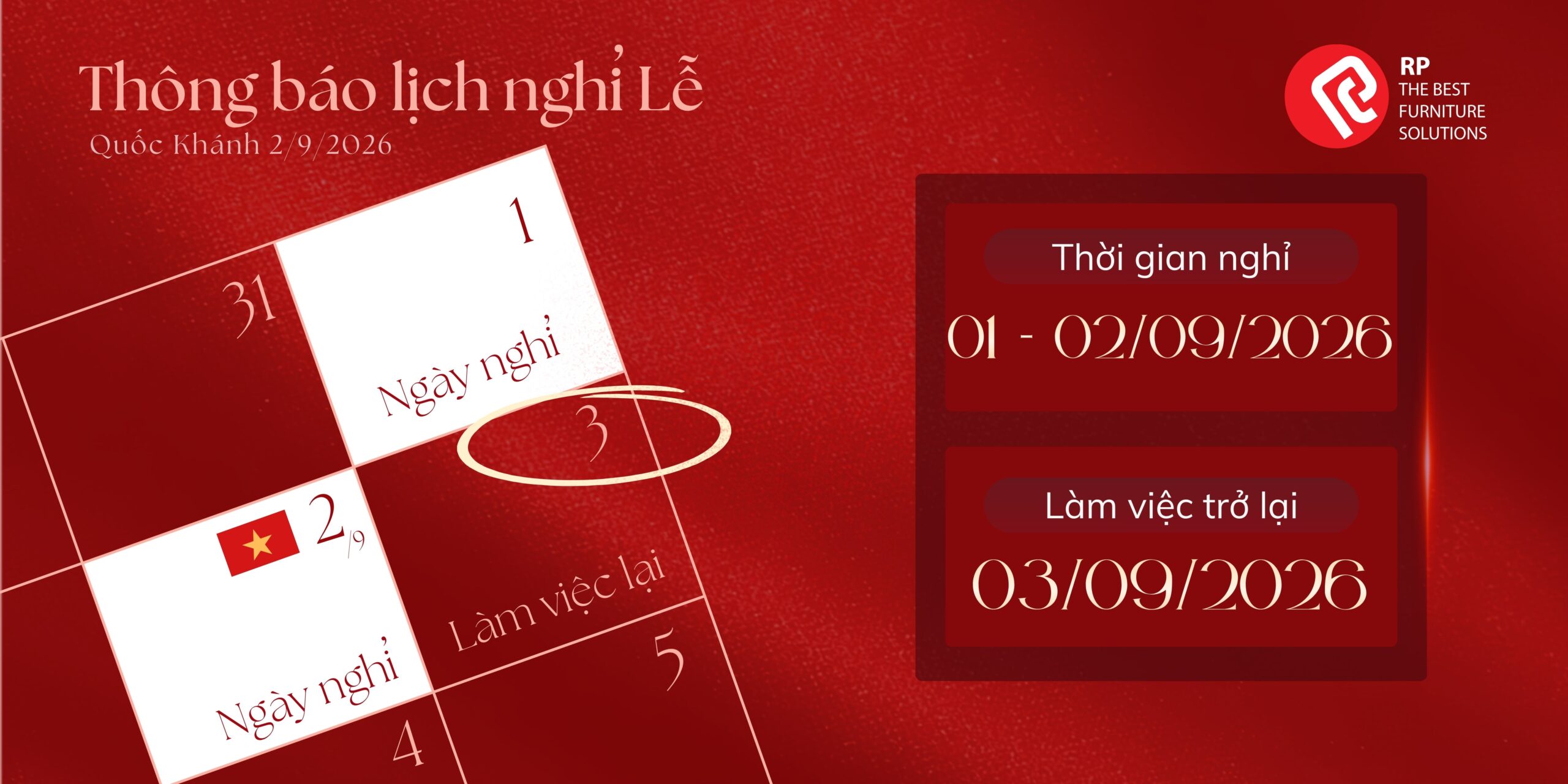 THÔNG BÁO LỊCH NGHỈ LỄ QUỐC KHÁNH